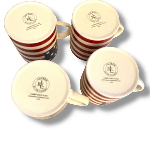 Vintage Set Of 4 RALPH LAUREN Hampton’s Flag 12oz COFFEE MUGS CUPS Americana - Picture 7 of 12